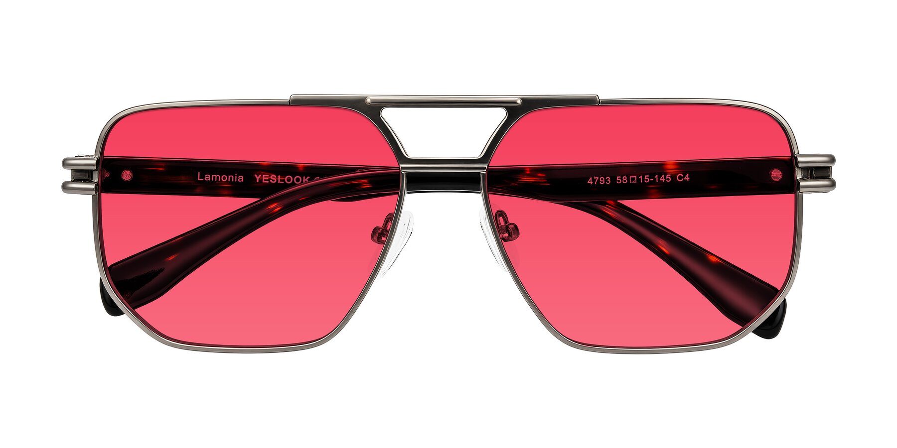 Folded Front of Lamonia in Matte Gunmetal/Tortoise with Red Tinted Lenses