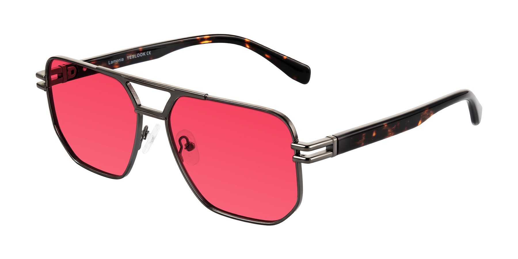 Angle of Lamonia in Matte Gunmetal/Tortoise with Red Tinted Lenses