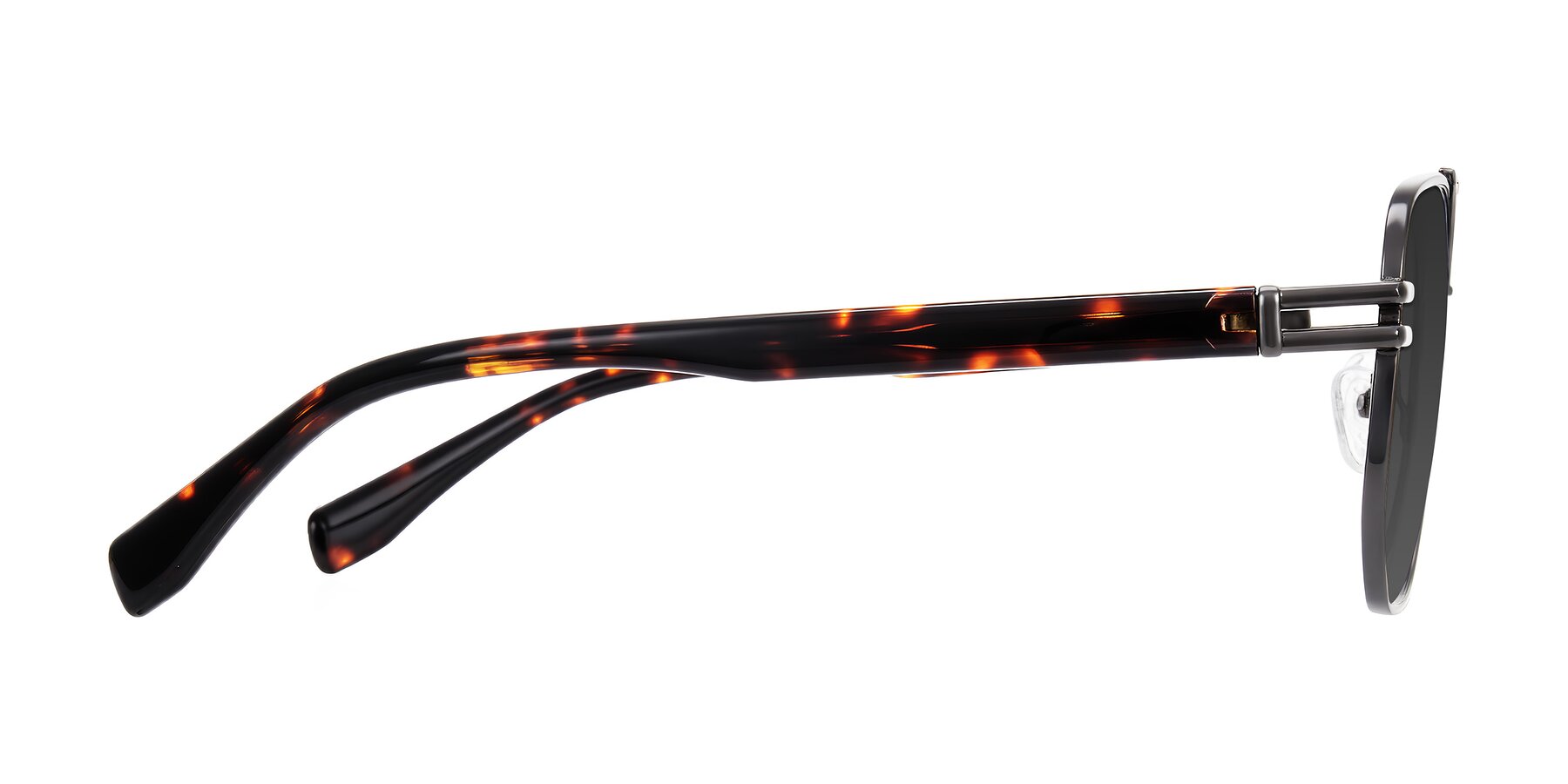 Side of Lamonia in Matte Gunmetal/Tortoise with Gray Tinted Lenses