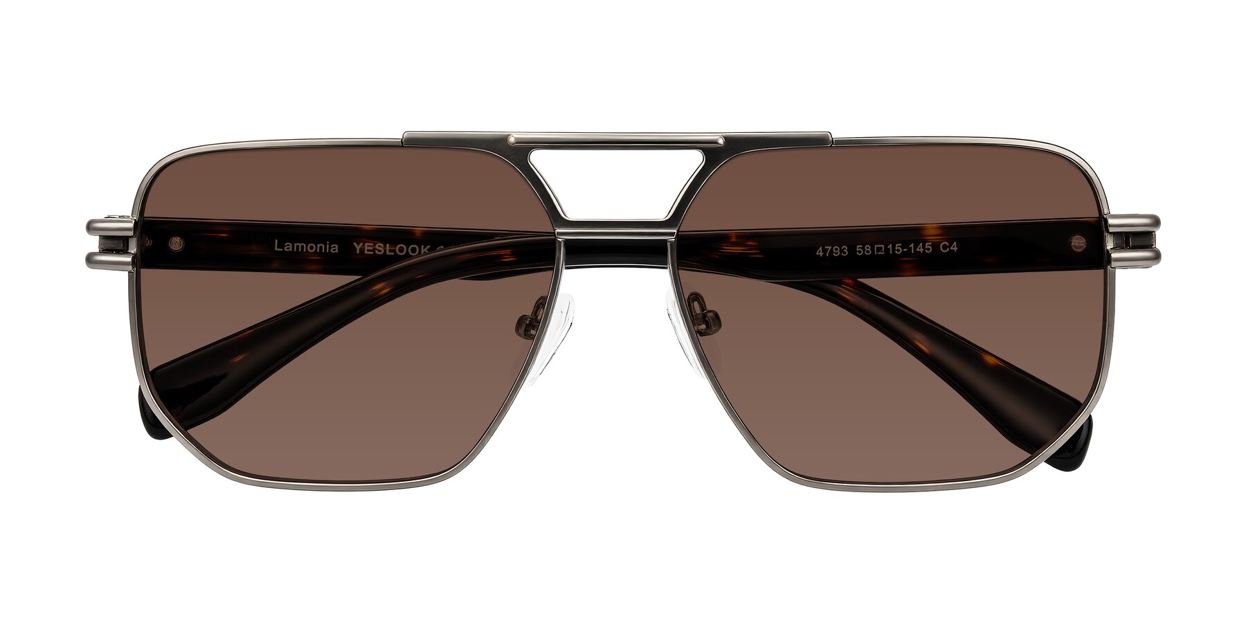 Folded Front of Lamonia in Matte Gunmetal/Tortoise with Brown Tinted Lenses
