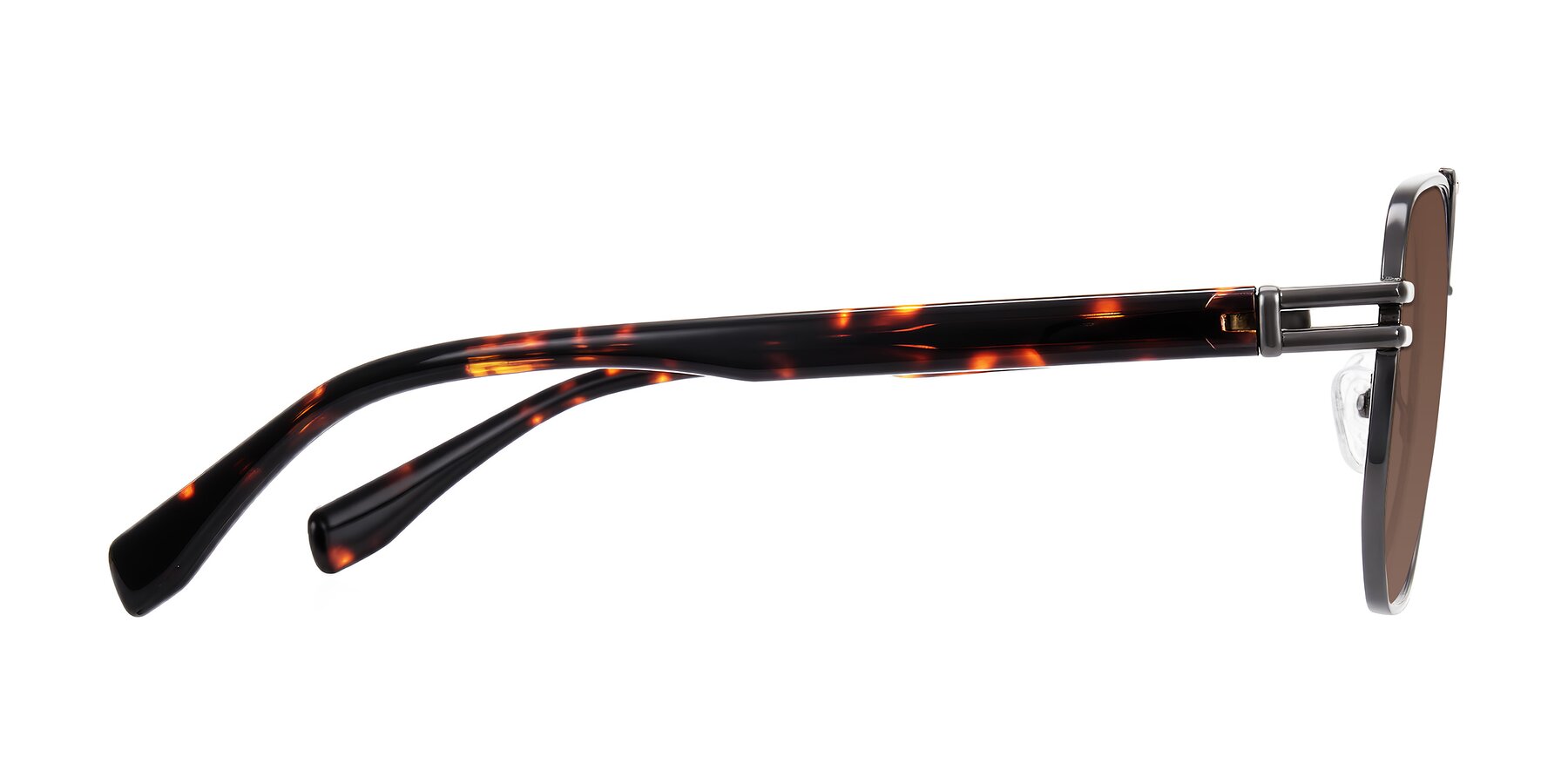 Side of Lamonia in Matte Gunmetal/Tortoise with Brown Tinted Lenses