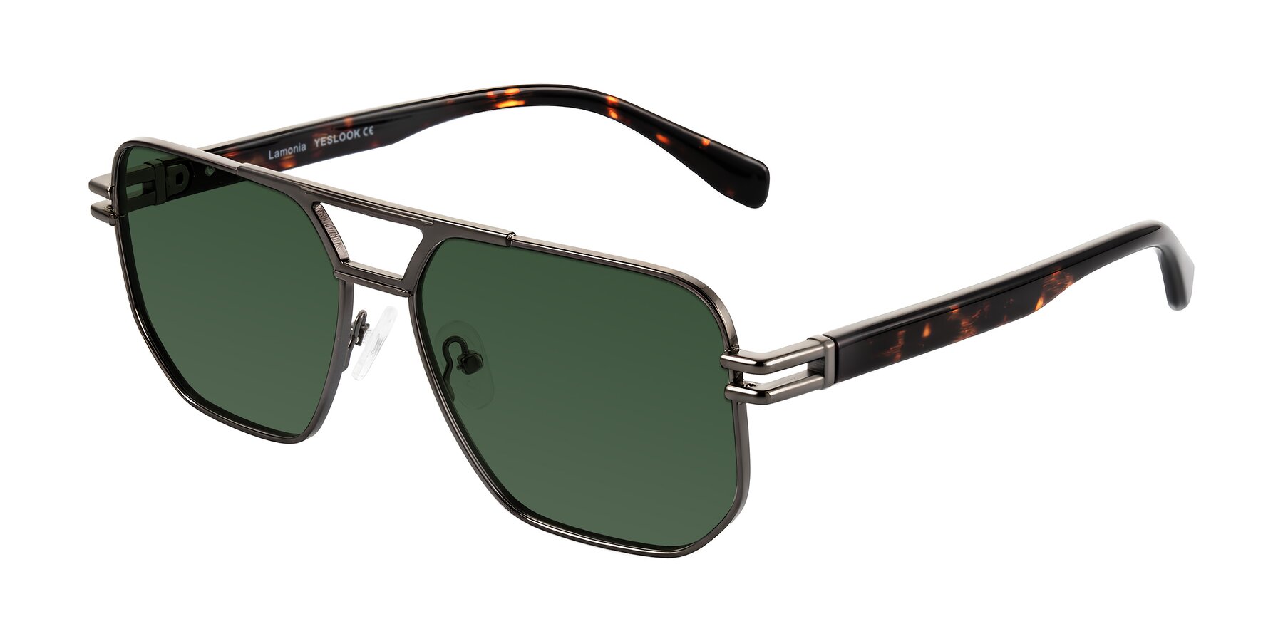 Angle of Lamonia in Matte Gunmetal/Tortoise with Green Tinted Lenses