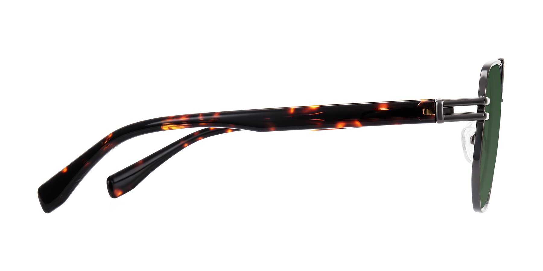 Side of Lamonia in Matte Gunmetal/Tortoise with Green Tinted Lenses