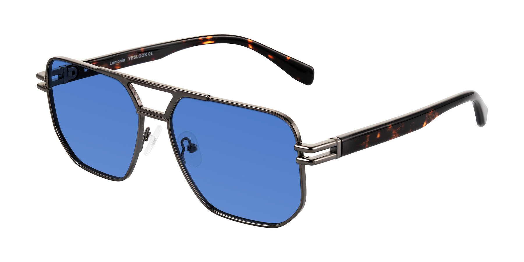 Angle of Lamonia in Matte Gunmetal/Tortoise with Blue Tinted Lenses