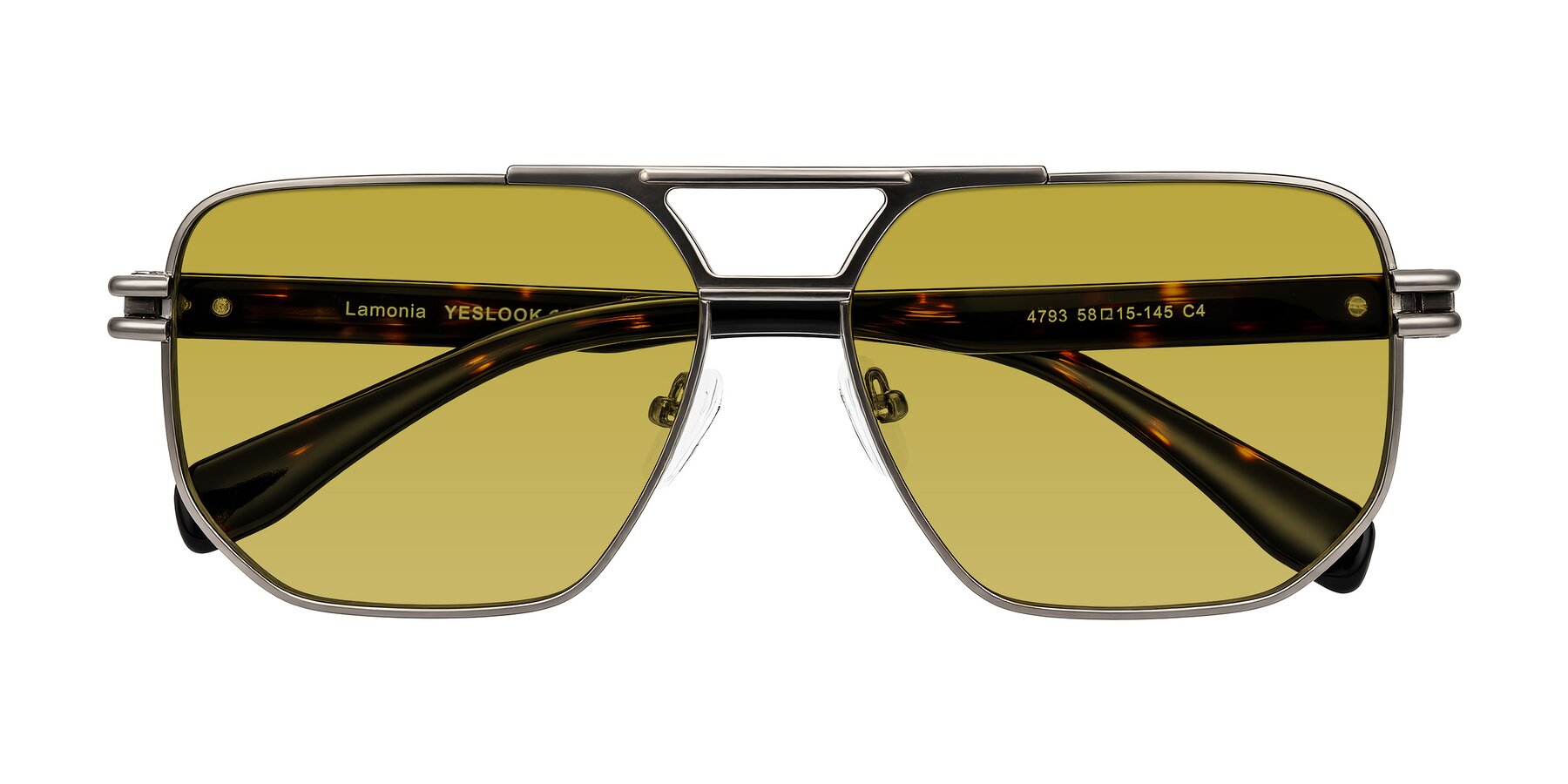 Folded Front of Lamonia in Matte Gunmetal/Tortoise with Champagne Tinted Lenses