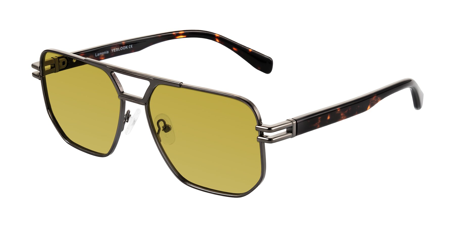Angle of Lamonia in Matte Gunmetal/Tortoise with Champagne Tinted Lenses