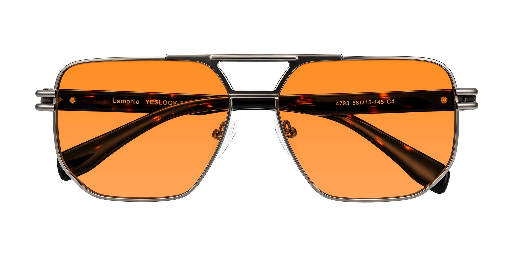 Folded Front of Lamonia in Matte Gunmetal/Tortoise with Orange Tinted Lenses