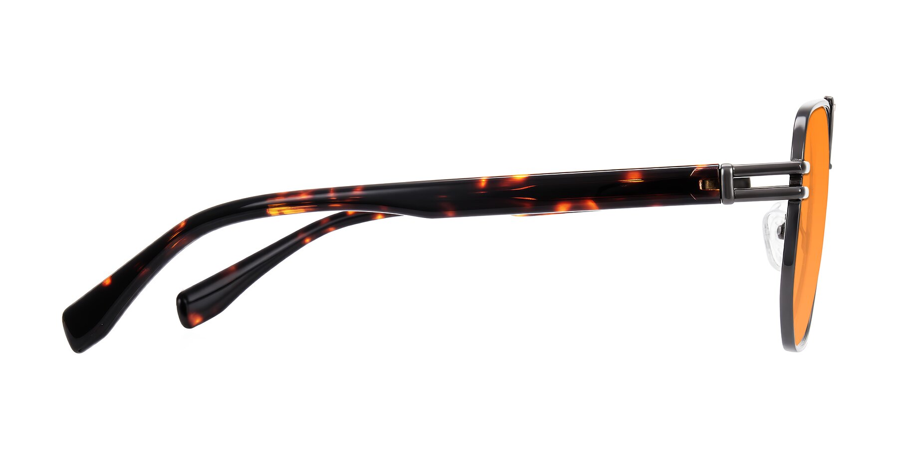 Side of Lamonia in Matte Gunmetal/Tortoise with Orange Tinted Lenses
