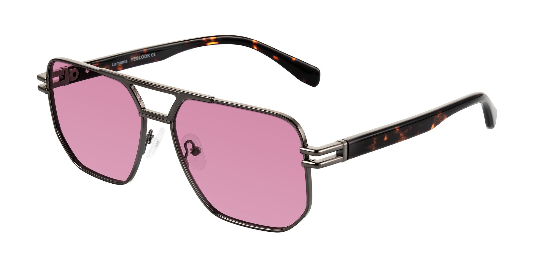 Angle of Lamonia in Matte Gunmetal/Tortoise with Medium Wine Tinted Lenses