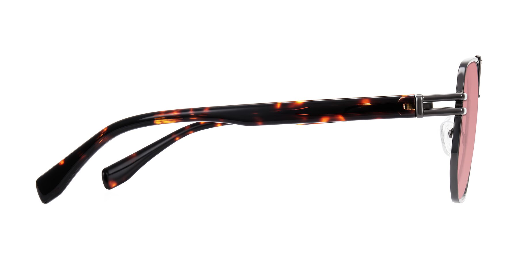 Side of Lamonia in Matte Gunmetal/Tortoise with Medium Garnet Tinted Lenses