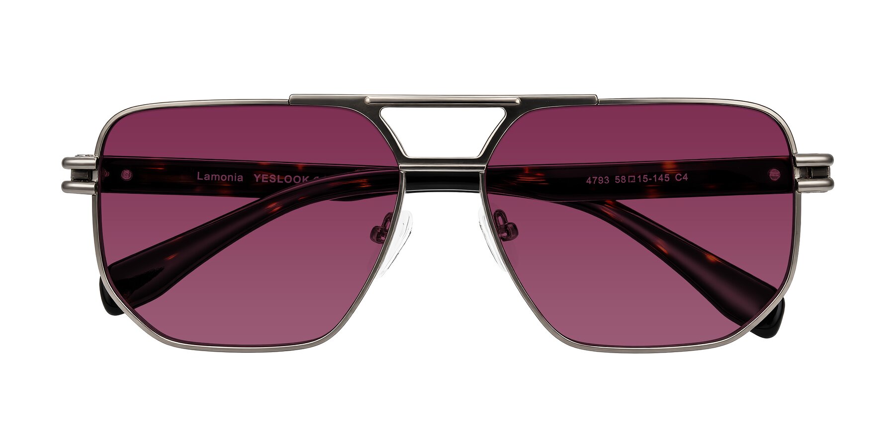 Folded Front of Lamonia in Matte Gunmetal/Tortoise with Wine Tinted Lenses