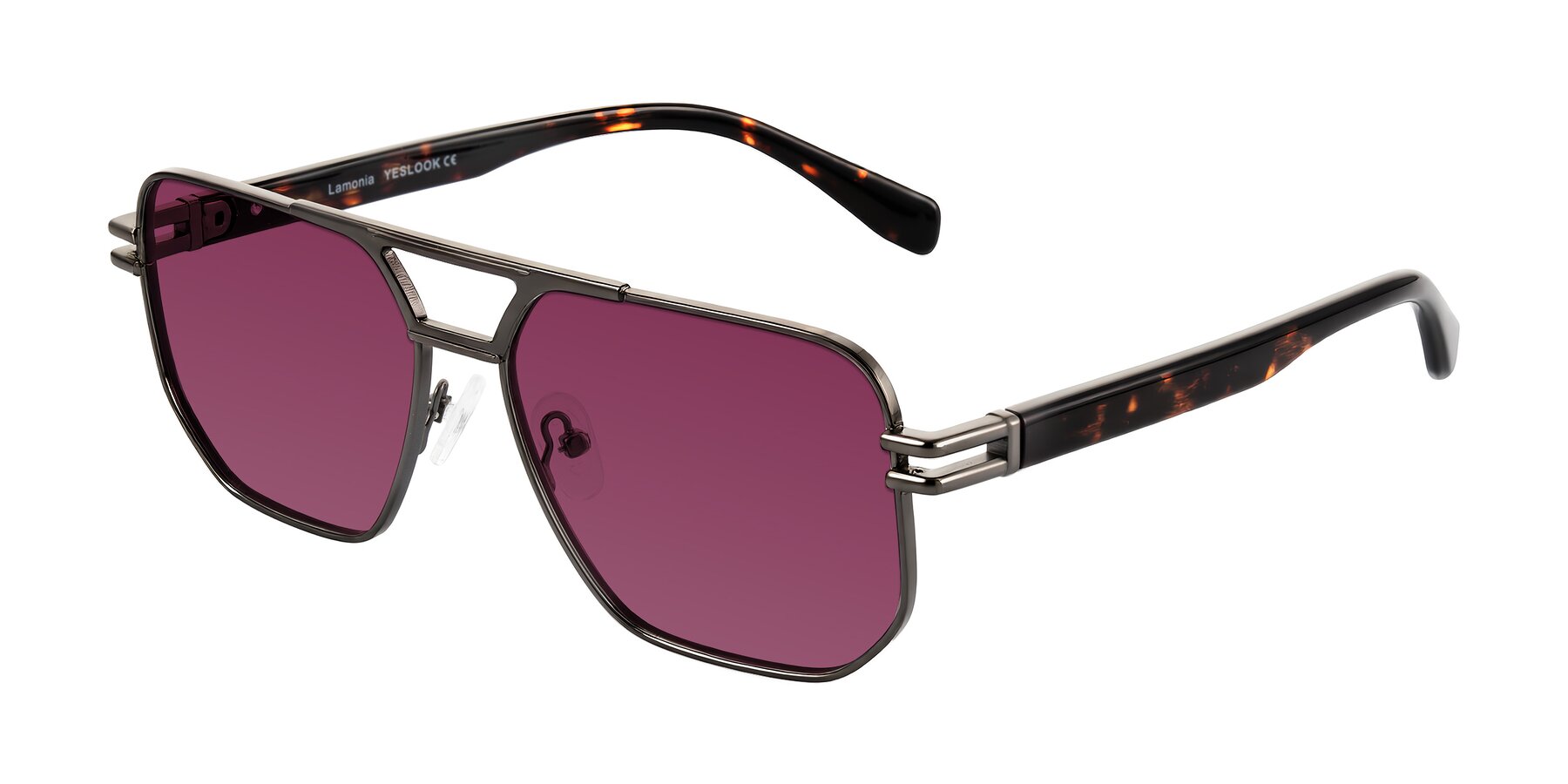 Angle of Lamonia in Matte Gunmetal/Tortoise with Wine Tinted Lenses