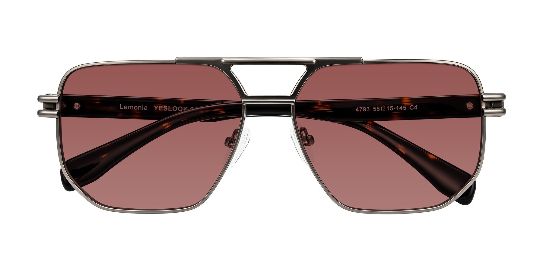Folded Front of Lamonia in Matte Gunmetal/Tortoise with Garnet Tinted Lenses