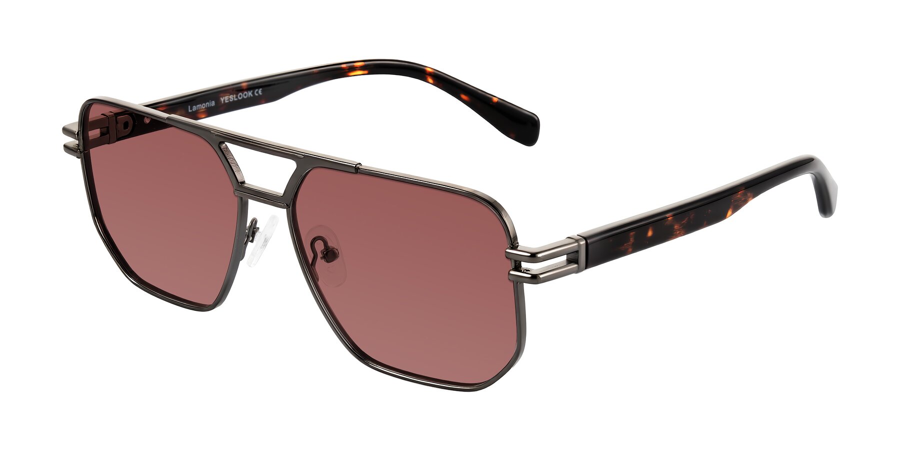 Angle of Lamonia in Matte Gunmetal/Tortoise with Garnet Tinted Lenses