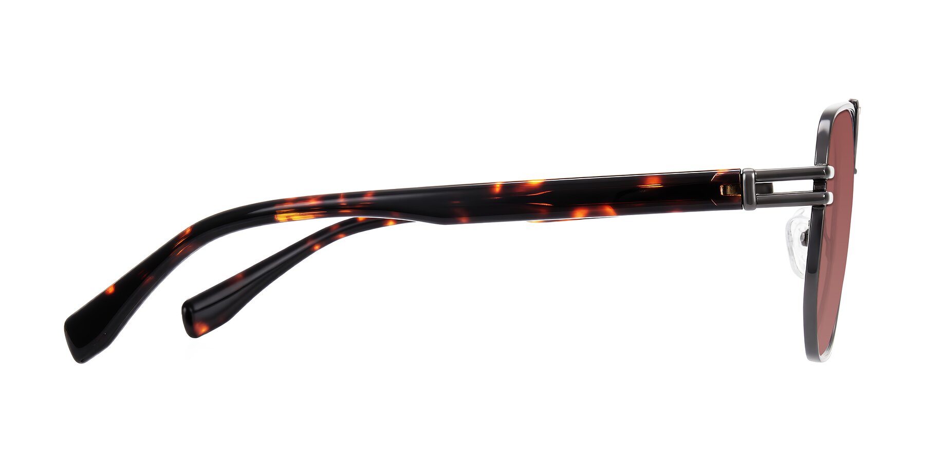 Side of Lamonia in Matte Gunmetal/Tortoise with Garnet Tinted Lenses