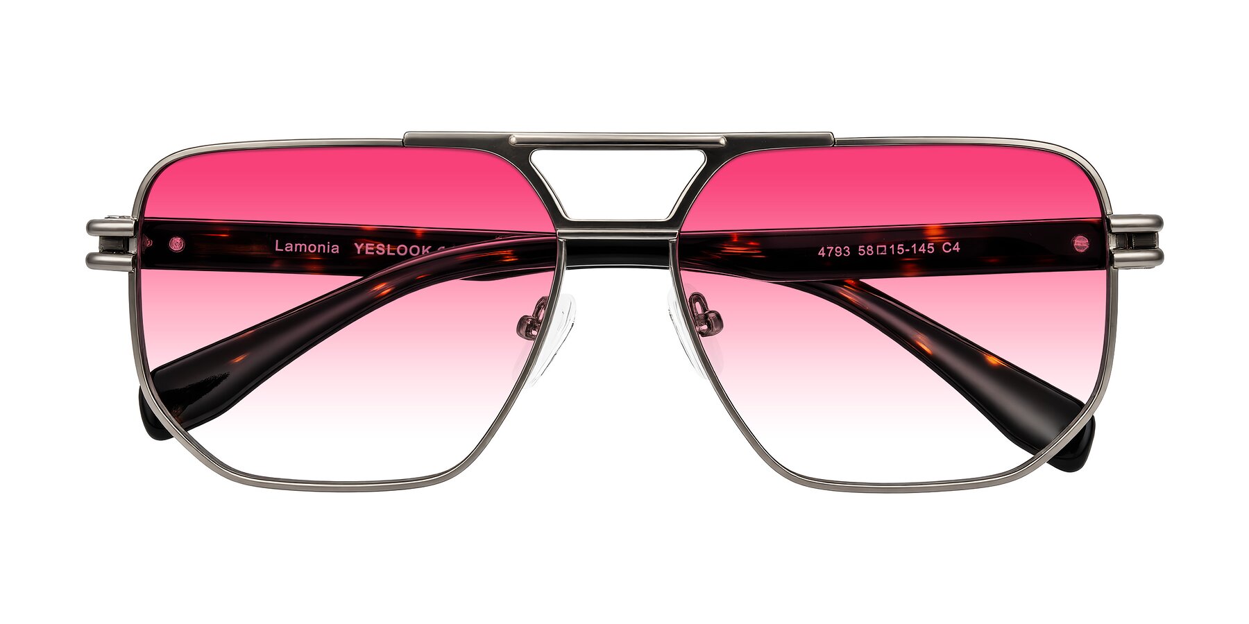 Folded Front of Lamonia in Matte Gunmetal/Tortoise with Pink Gradient Lenses