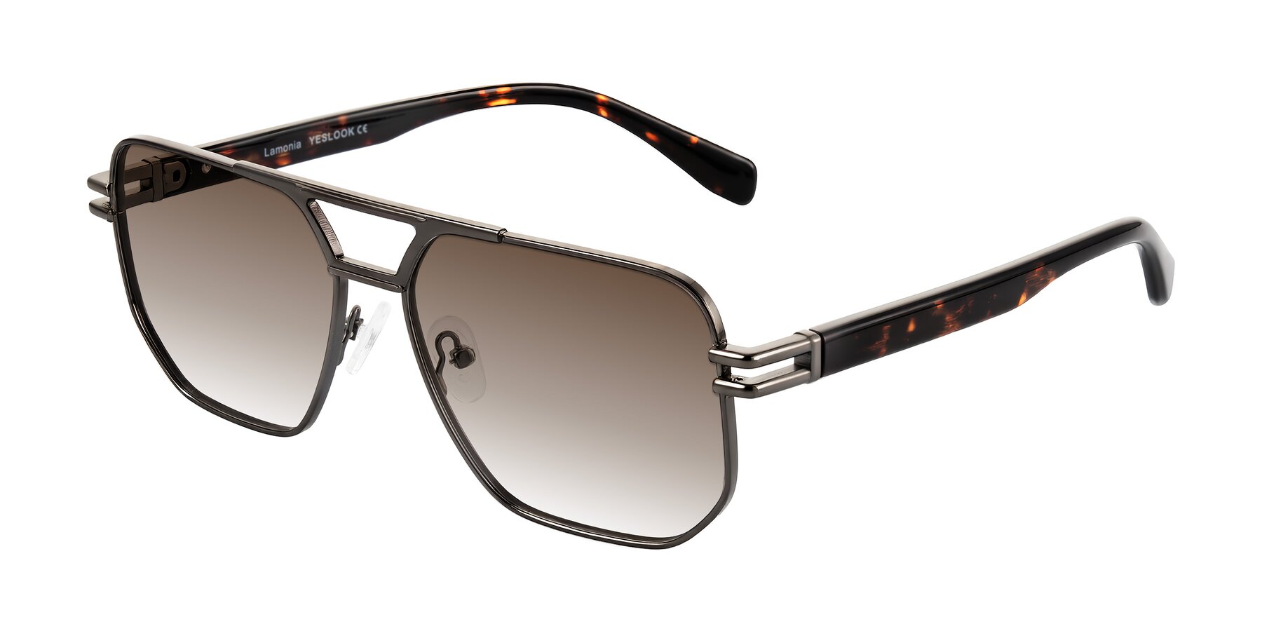 Angle of Lamonia in Matte Gunmetal/Tortoise with Brown Gradient Lenses