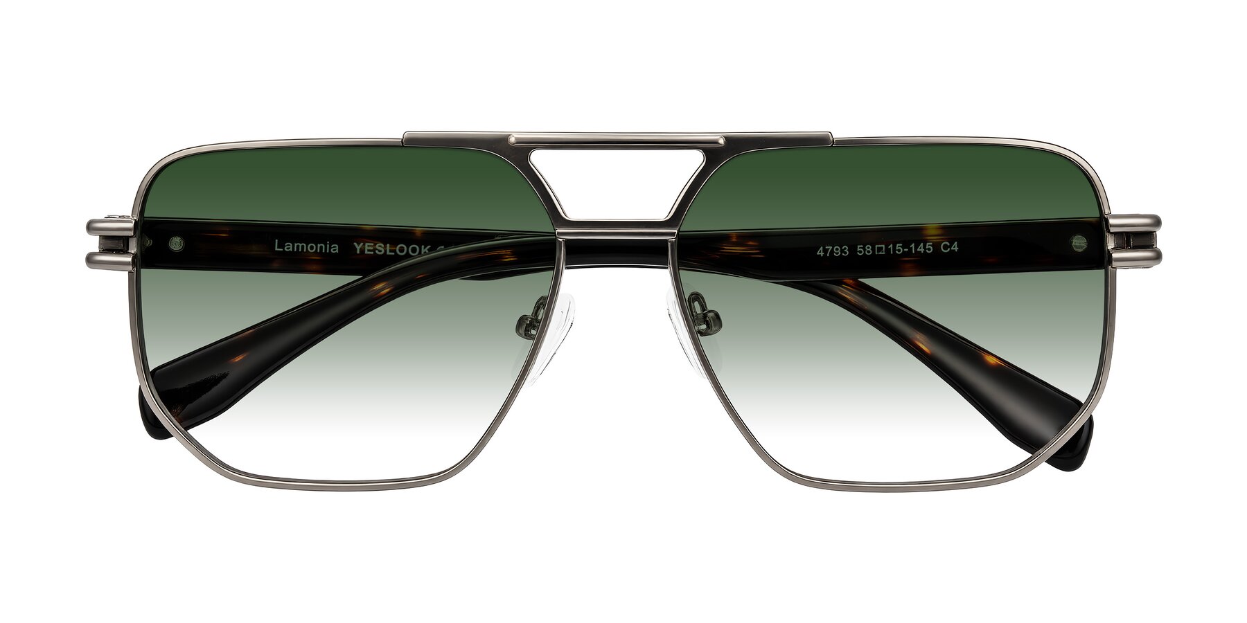Folded Front of Lamonia in Matte Gunmetal/Tortoise with Green Gradient Lenses