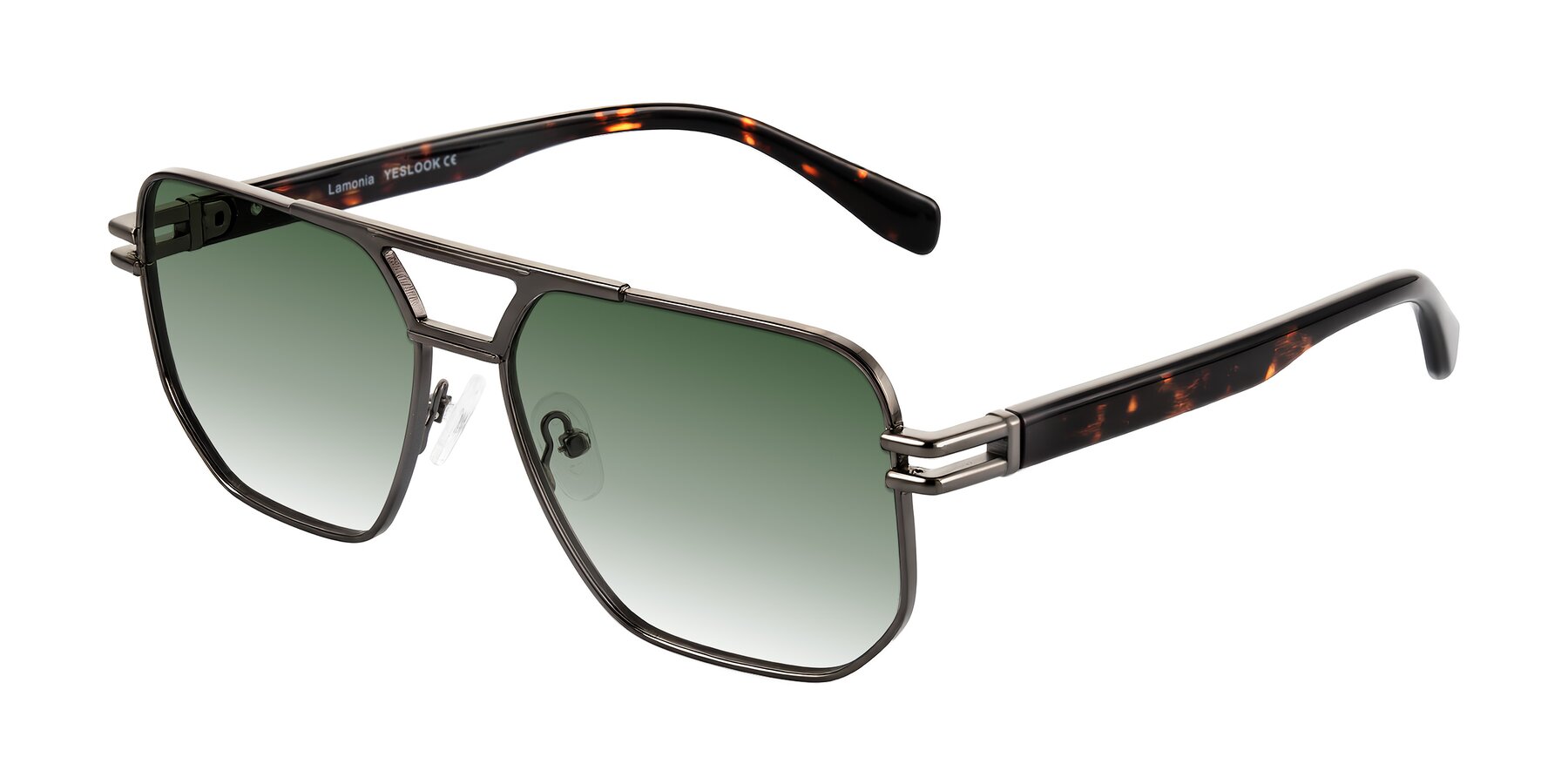 Angle of Lamonia in Matte Gunmetal/Tortoise with Green Gradient Lenses