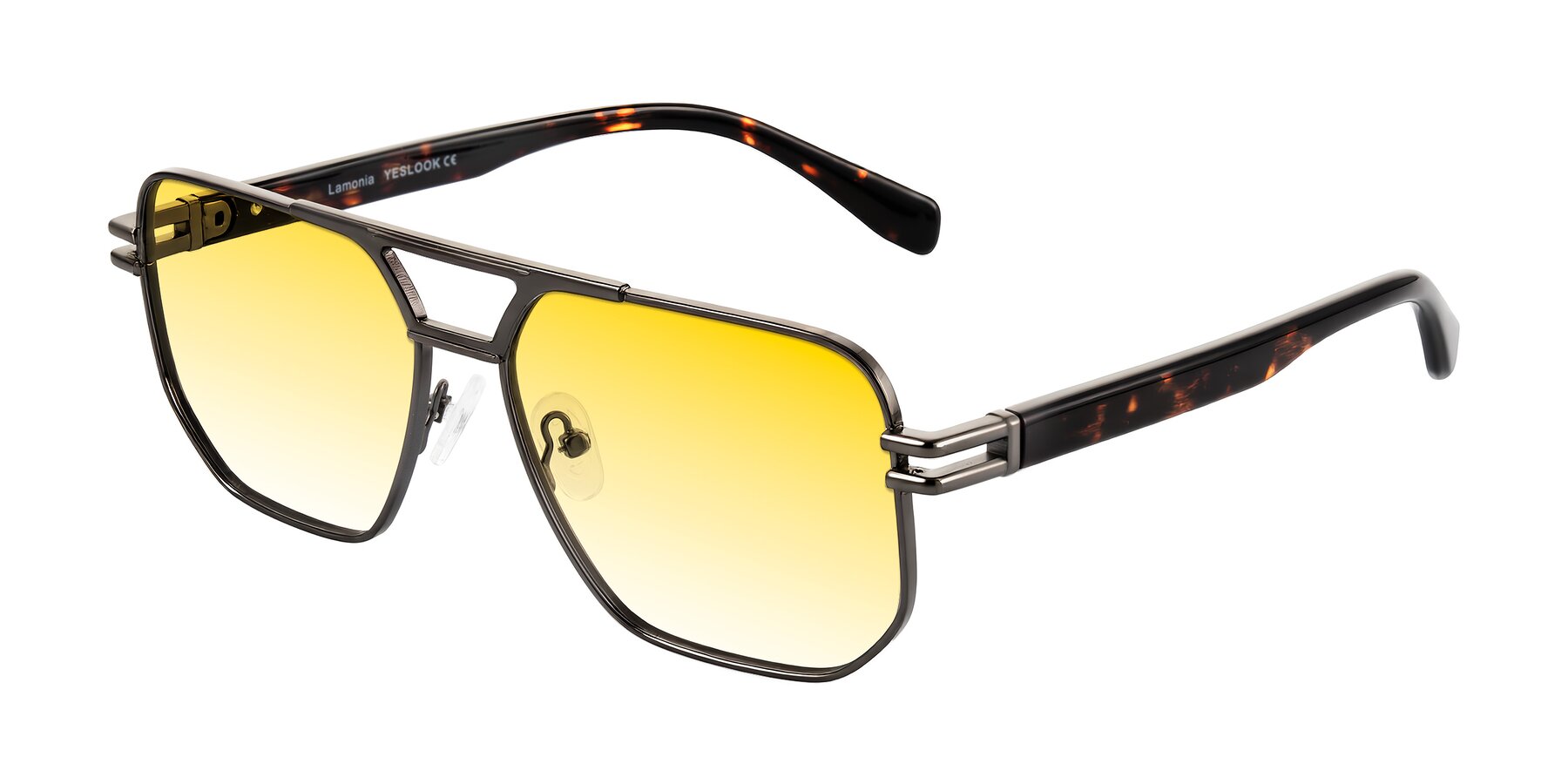 Angle of Lamonia in Matte Gunmetal/Tortoise with Yellow Gradient Lenses