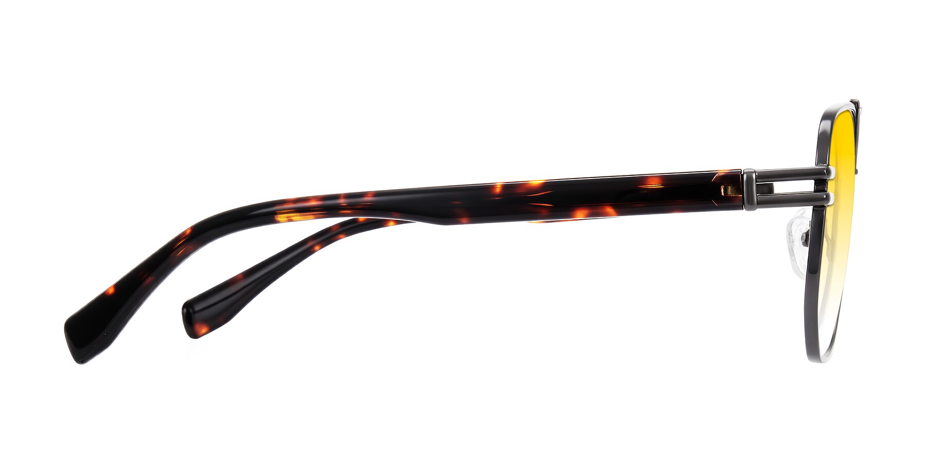 Side of Lamonia in Matte Gunmetal/Tortoise with Yellow Gradient Lenses