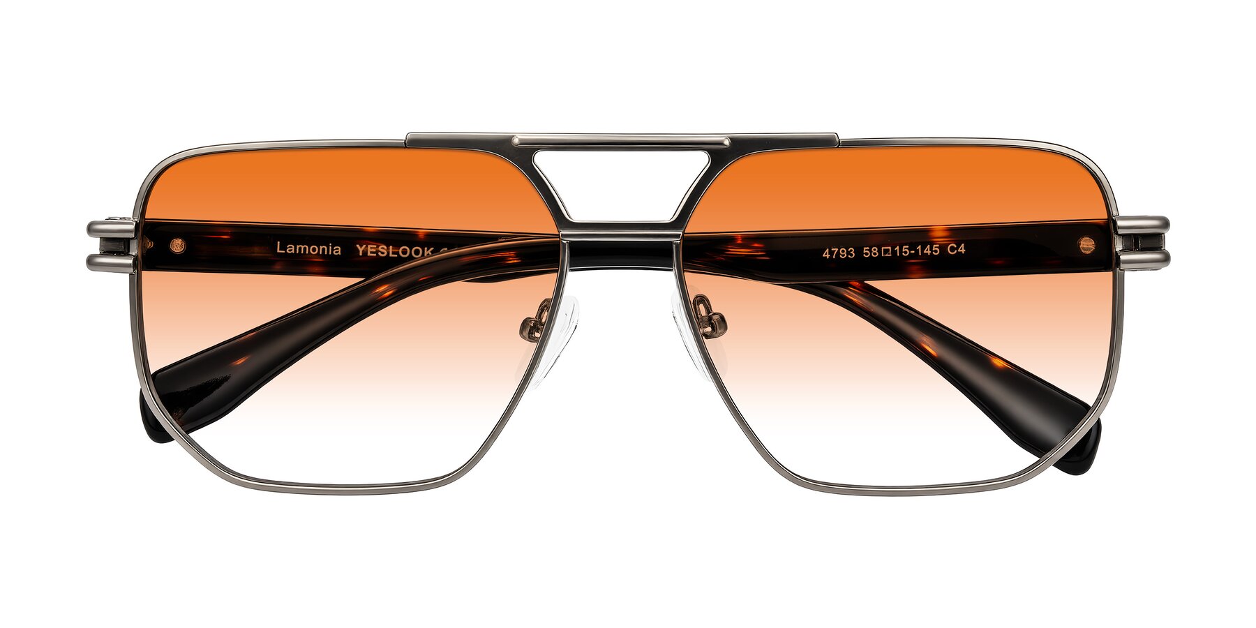 Folded Front of Lamonia in Matte Gunmetal/Tortoise with Orange Gradient Lenses
