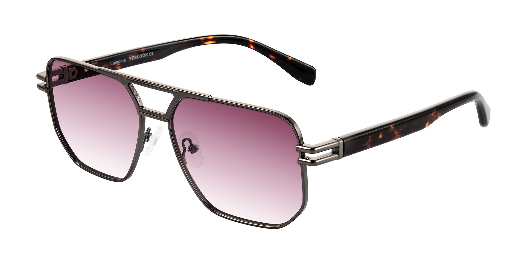 Angle of Lamonia in Matte Gunmetal/Tortoise with Wine Gradient Lenses