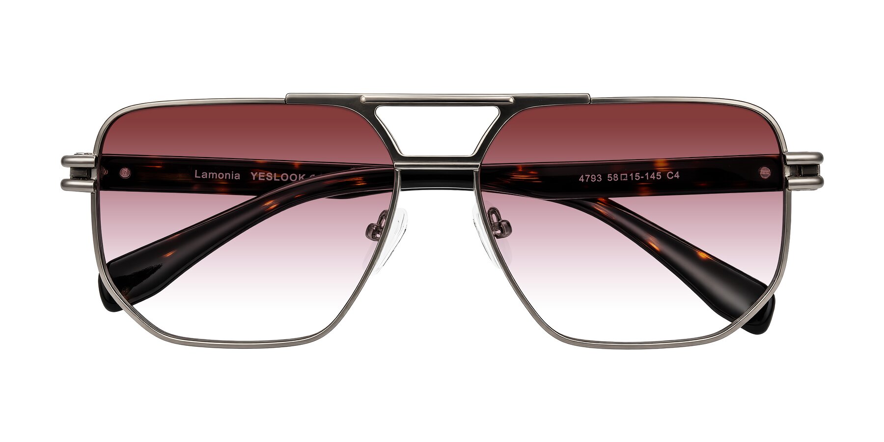 Folded Front of Lamonia in Matte Gunmetal/Tortoise with Garnet Gradient Lenses