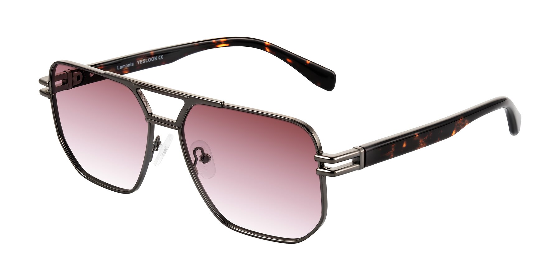 Angle of Lamonia in Matte Gunmetal/Tortoise with Garnet Gradient Lenses