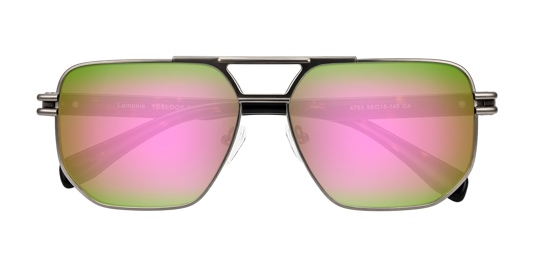 Folded Front of Lamonia in Matte Gunmetal/Tortoise with Pink Mirrored Lenses