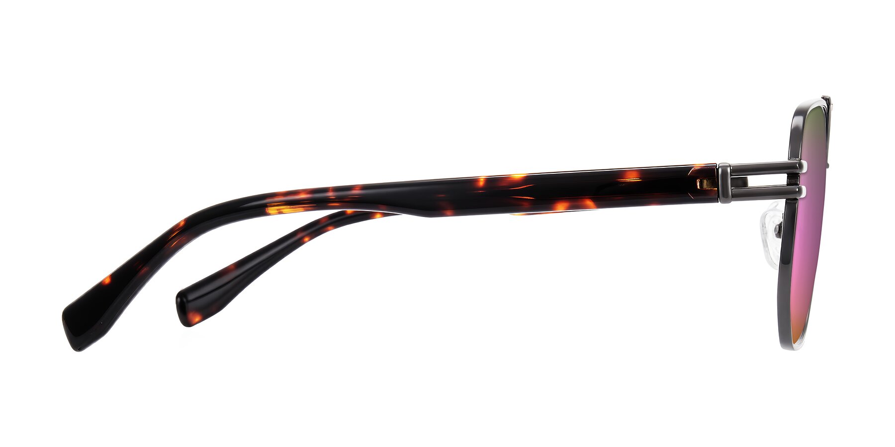 Side of Lamonia in Matte Gunmetal/Tortoise with Pink Mirrored Lenses