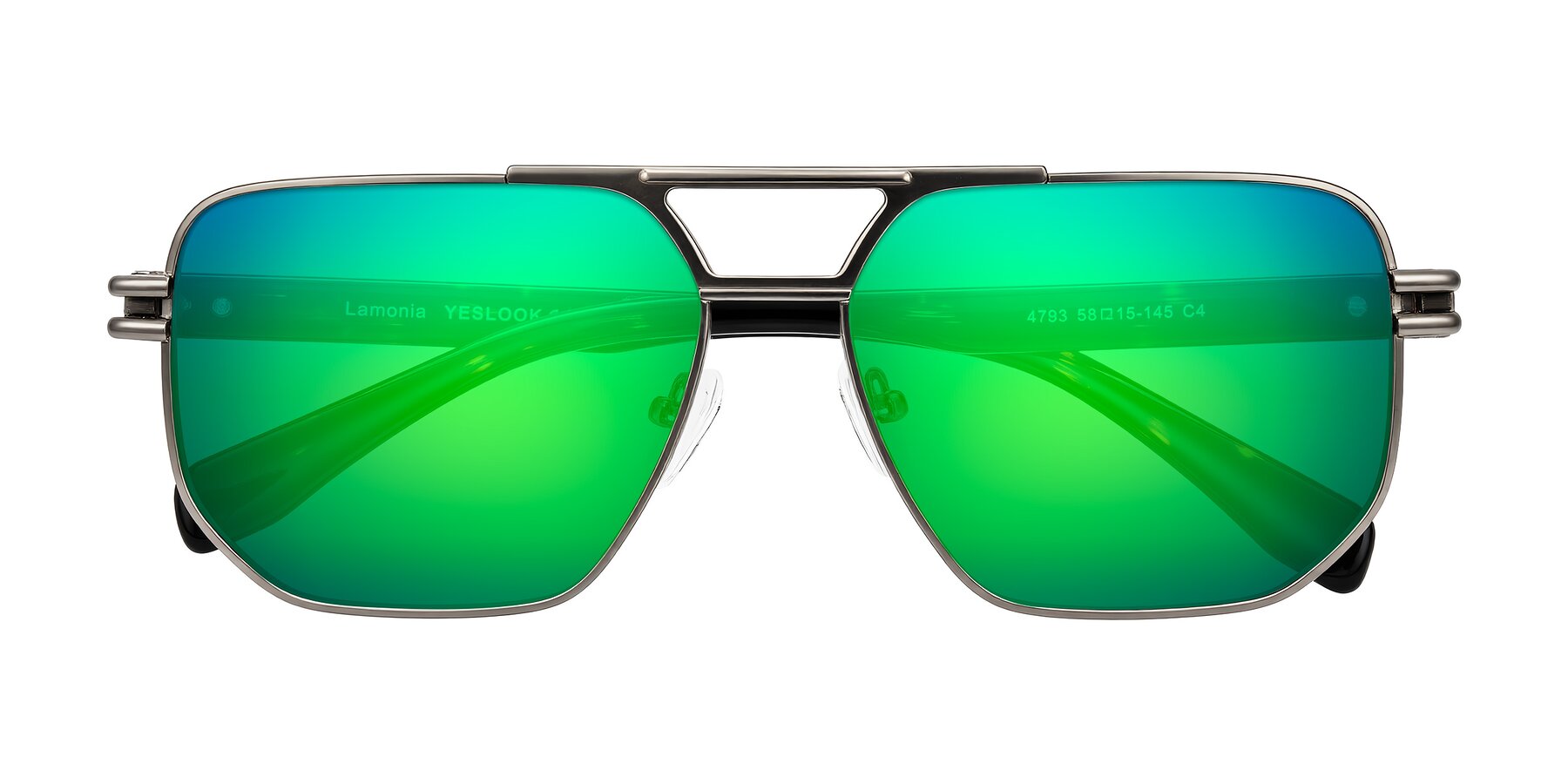 Folded Front of Lamonia in Matte Gunmetal/Tortoise with Green Mirrored Lenses