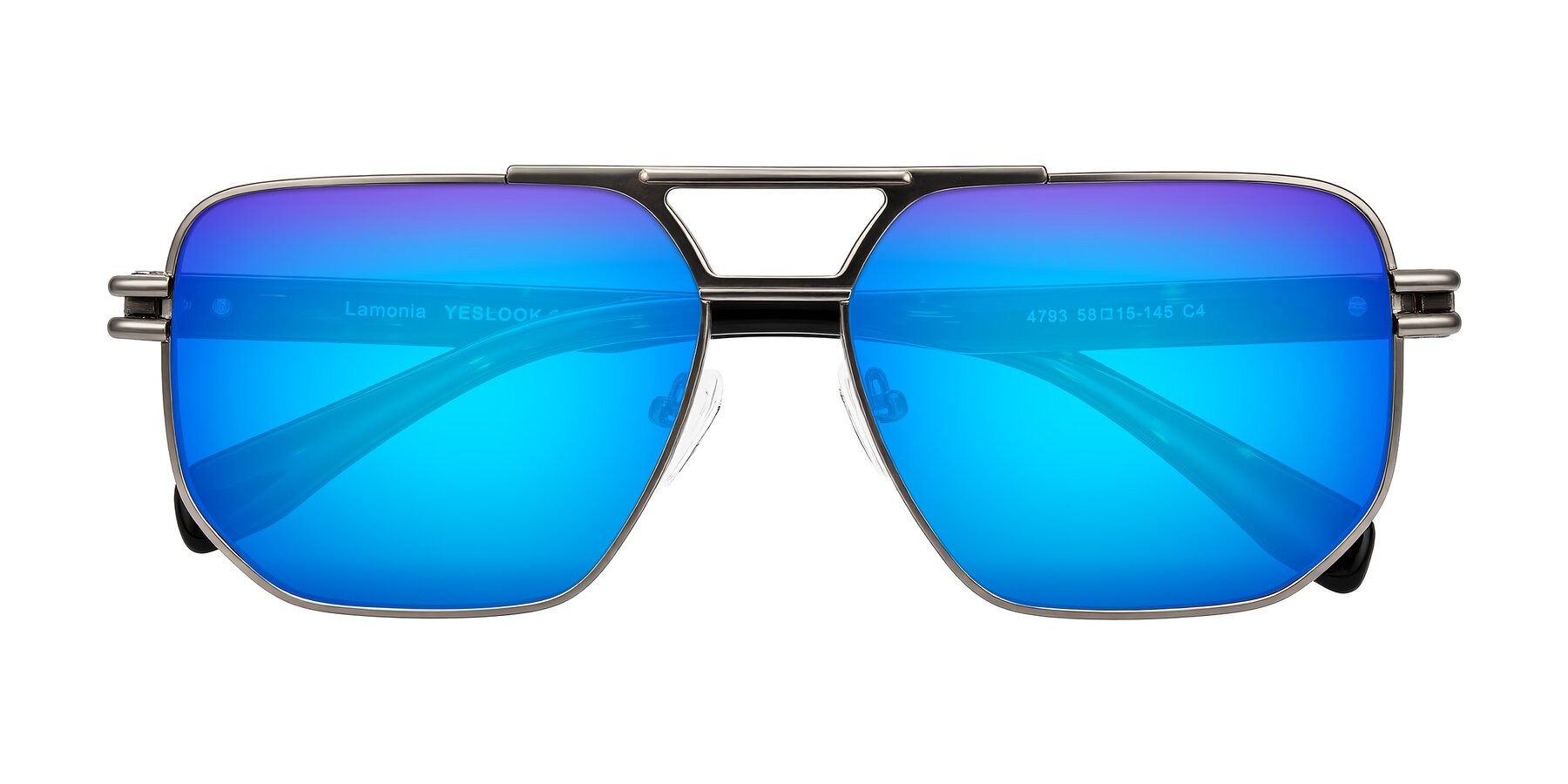 Folded Front of Lamonia in Matte Gunmetal/Tortoise with Blue Mirrored Lenses