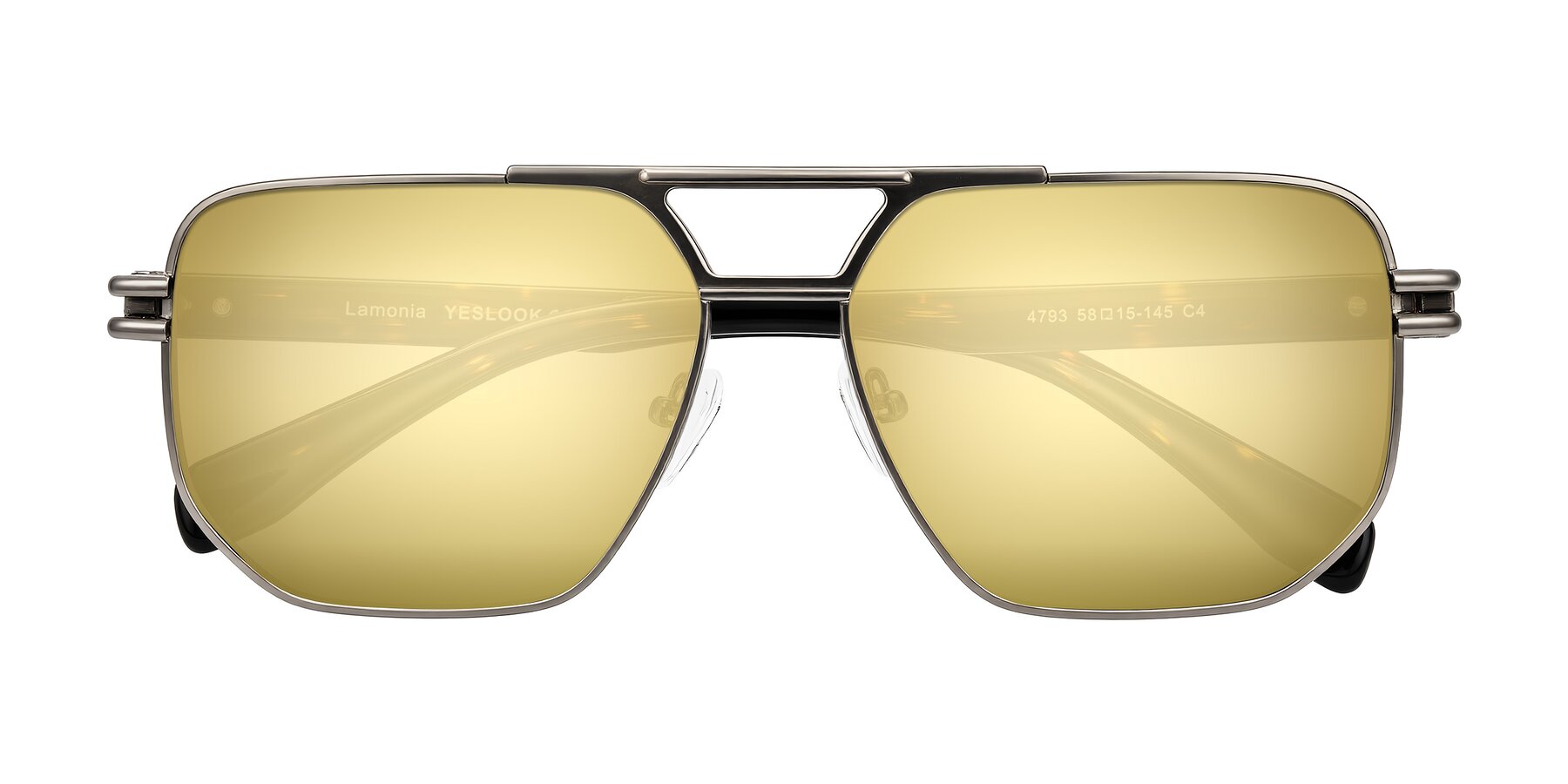 Folded Front of Lamonia in Matte Gunmetal/Tortoise with Gold Mirrored Lenses