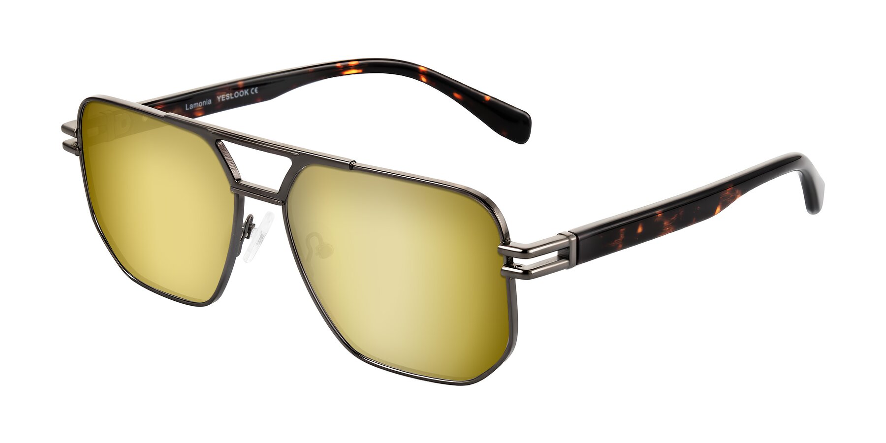 Angle of Lamonia in Matte Gunmetal/Tortoise with Gold Mirrored Lenses