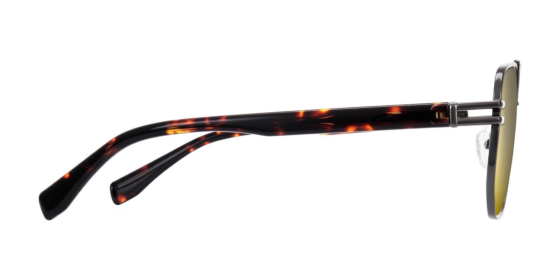 Side of Lamonia in Matte Gunmetal/Tortoise with Gold Mirrored Lenses
