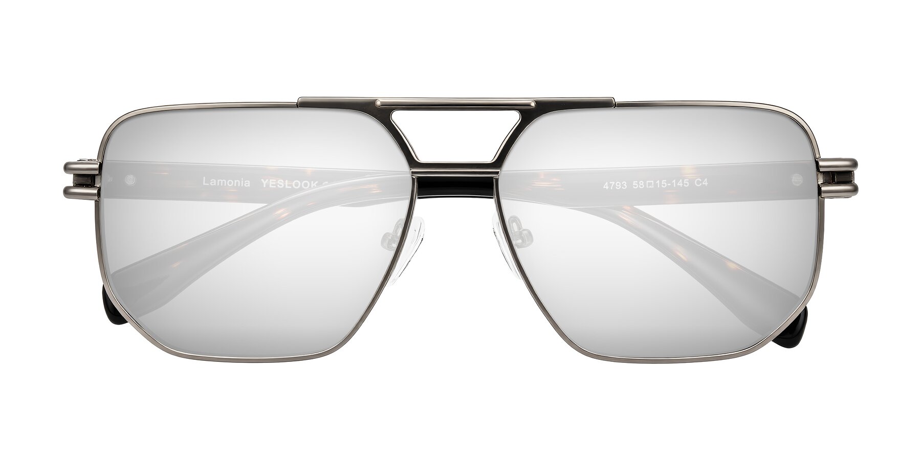 Folded Front of Lamonia in Matte Gunmetal/Tortoise with Silver Mirrored Lenses