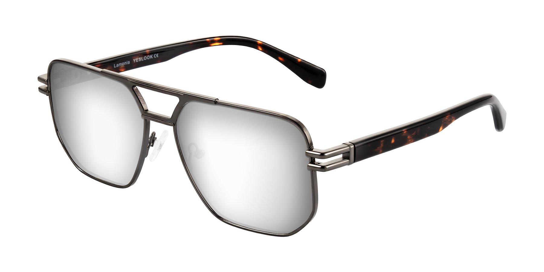 Angle of Lamonia in Matte Gunmetal/Tortoise with Silver Mirrored Lenses