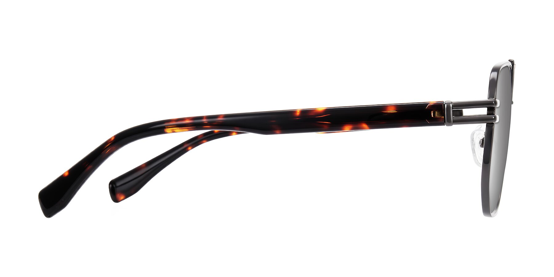 Side of Lamonia in Matte Gunmetal/Tortoise with Silver Mirrored Lenses