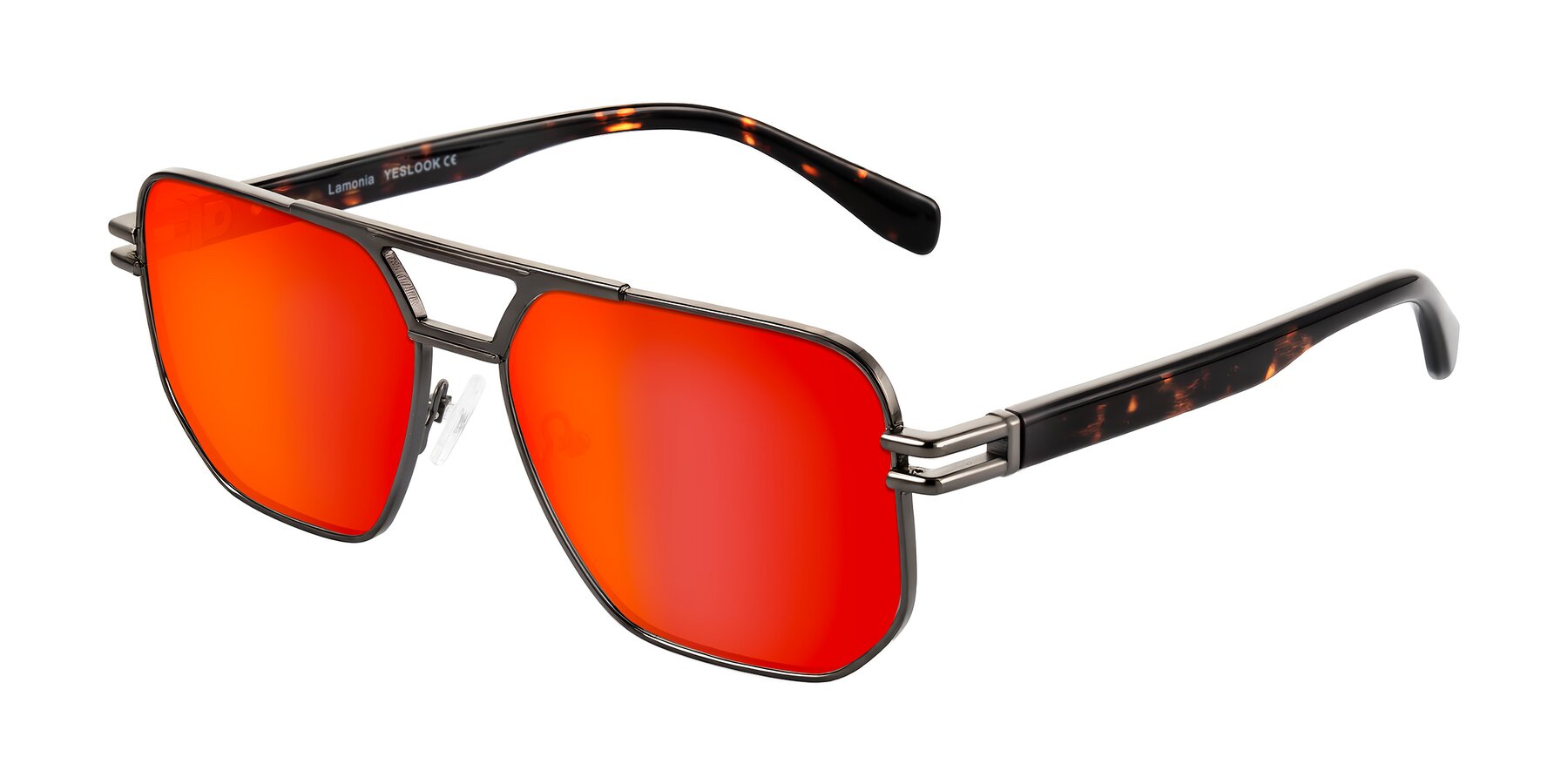 Angle of Lamonia in Matte Gunmetal/Tortoise with Red Gold Mirrored Lenses