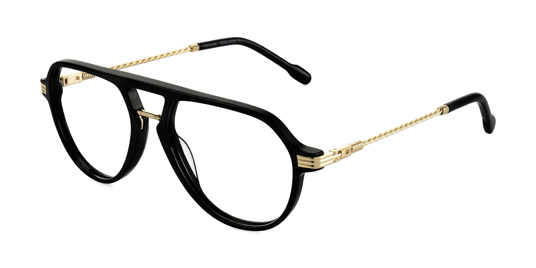 Angle of Kanause in Black/Gold with Clear Eyeglass Lenses