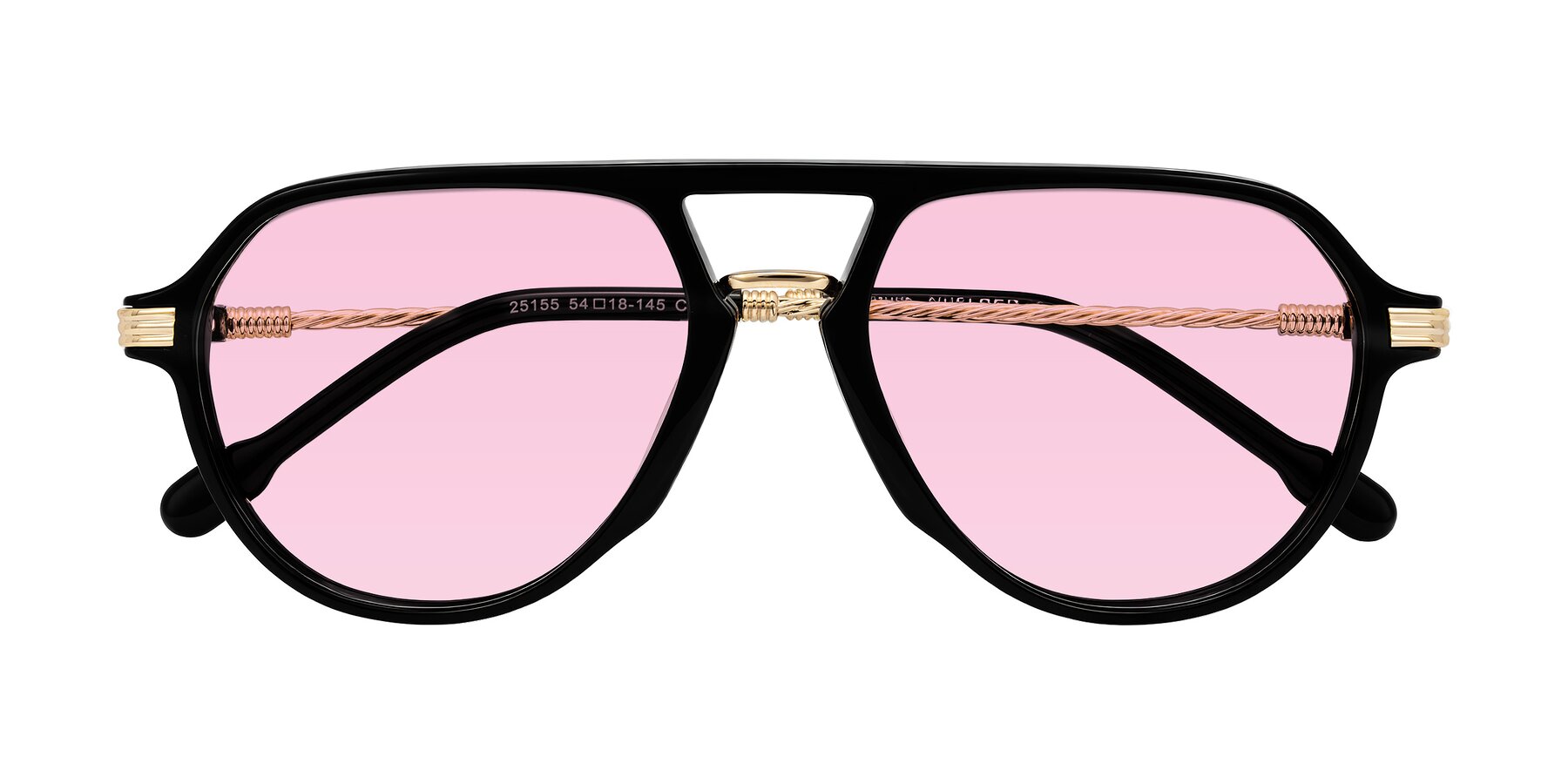 Folded Front of Kanause in Black/Gold with Light Pink Tinted Lenses