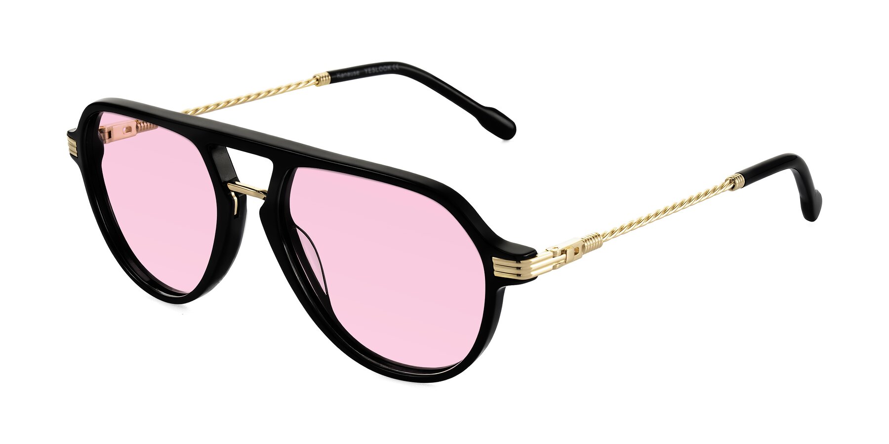 Angle of Kanause in Black/Gold with Light Pink Tinted Lenses