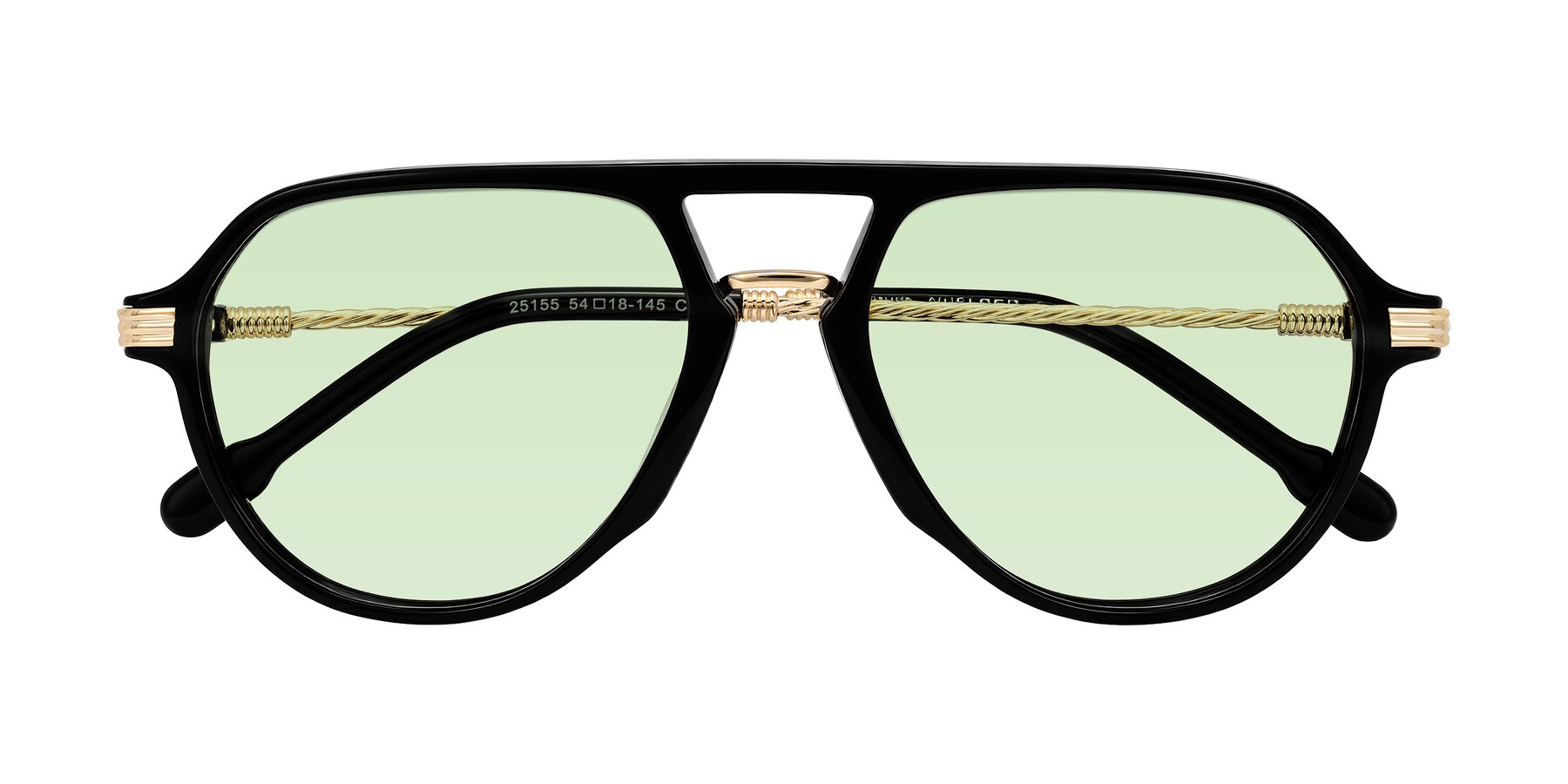 Folded Front of Kanause in Black/Gold with Light Green Tinted Lenses