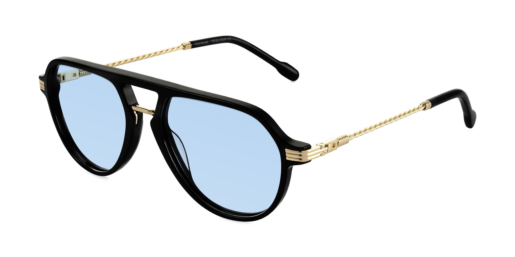Angle of Kanause in Black/Gold with Light Blue Tinted Lenses