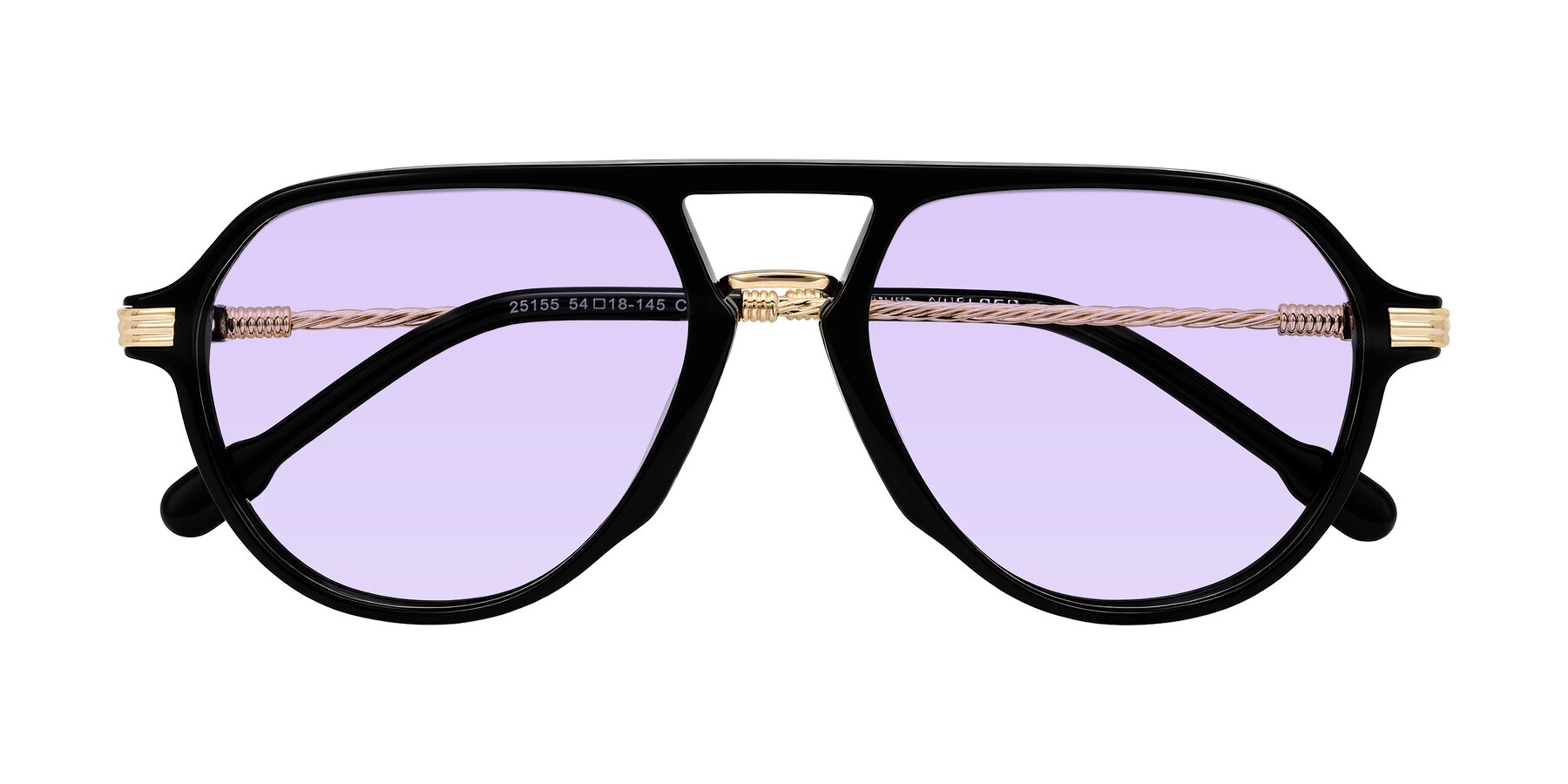 Folded Front of Kanause in Black/Gold with Light Purple Tinted Lenses
