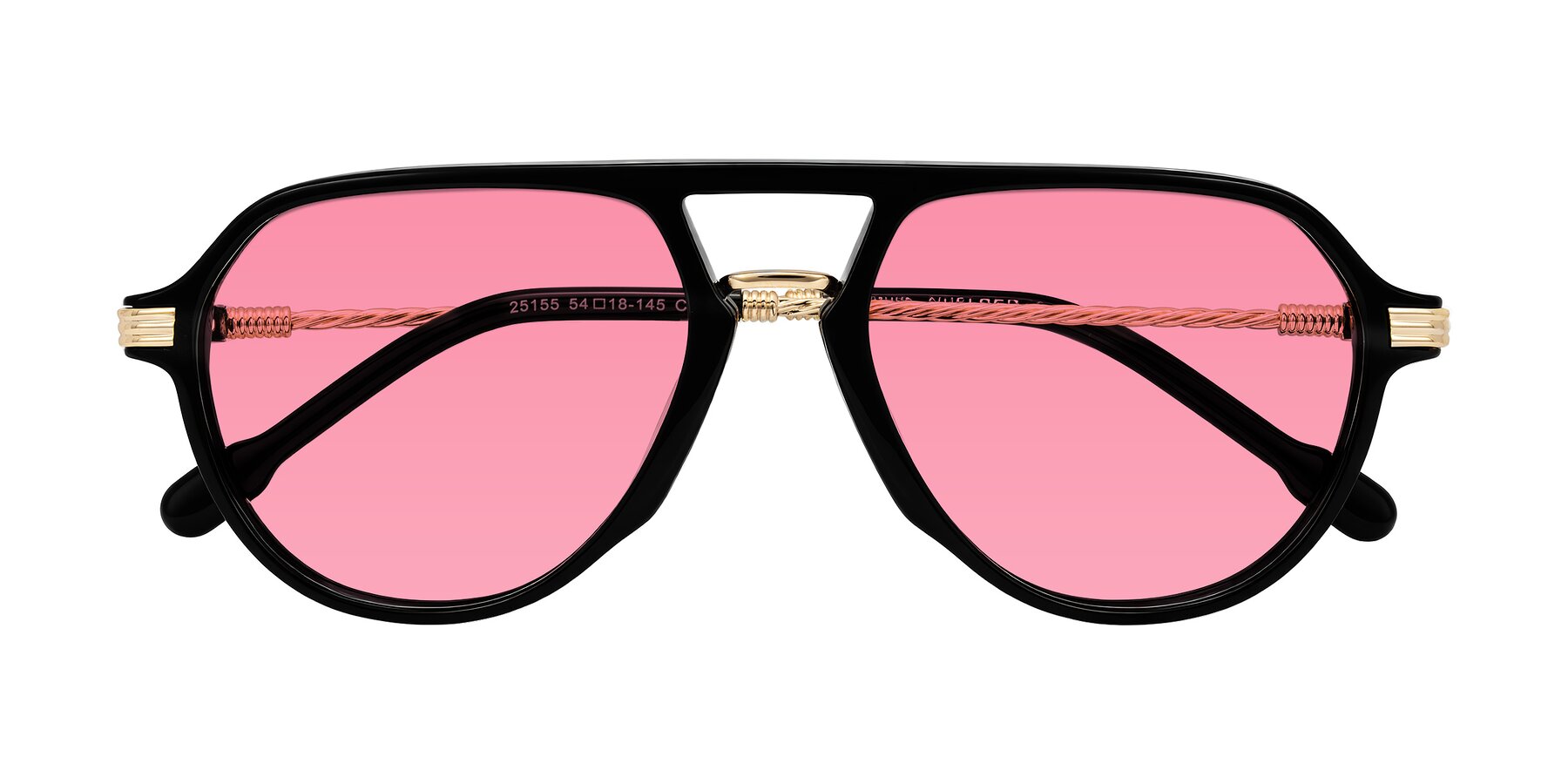 Folded Front of Kanause in Black/Gold with Pink Tinted Lenses