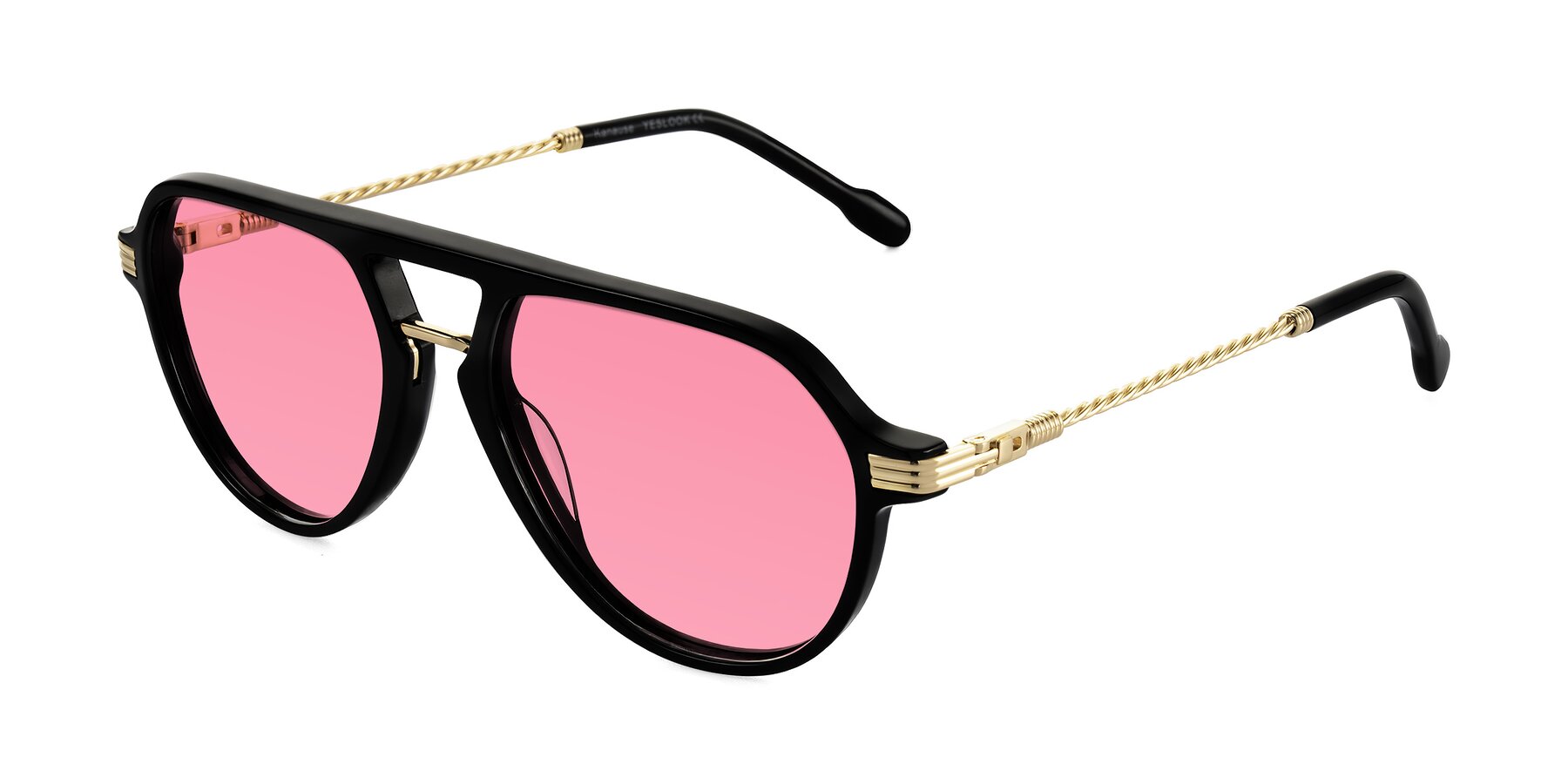 Angle of Kanause in Black/Gold with Pink Tinted Lenses