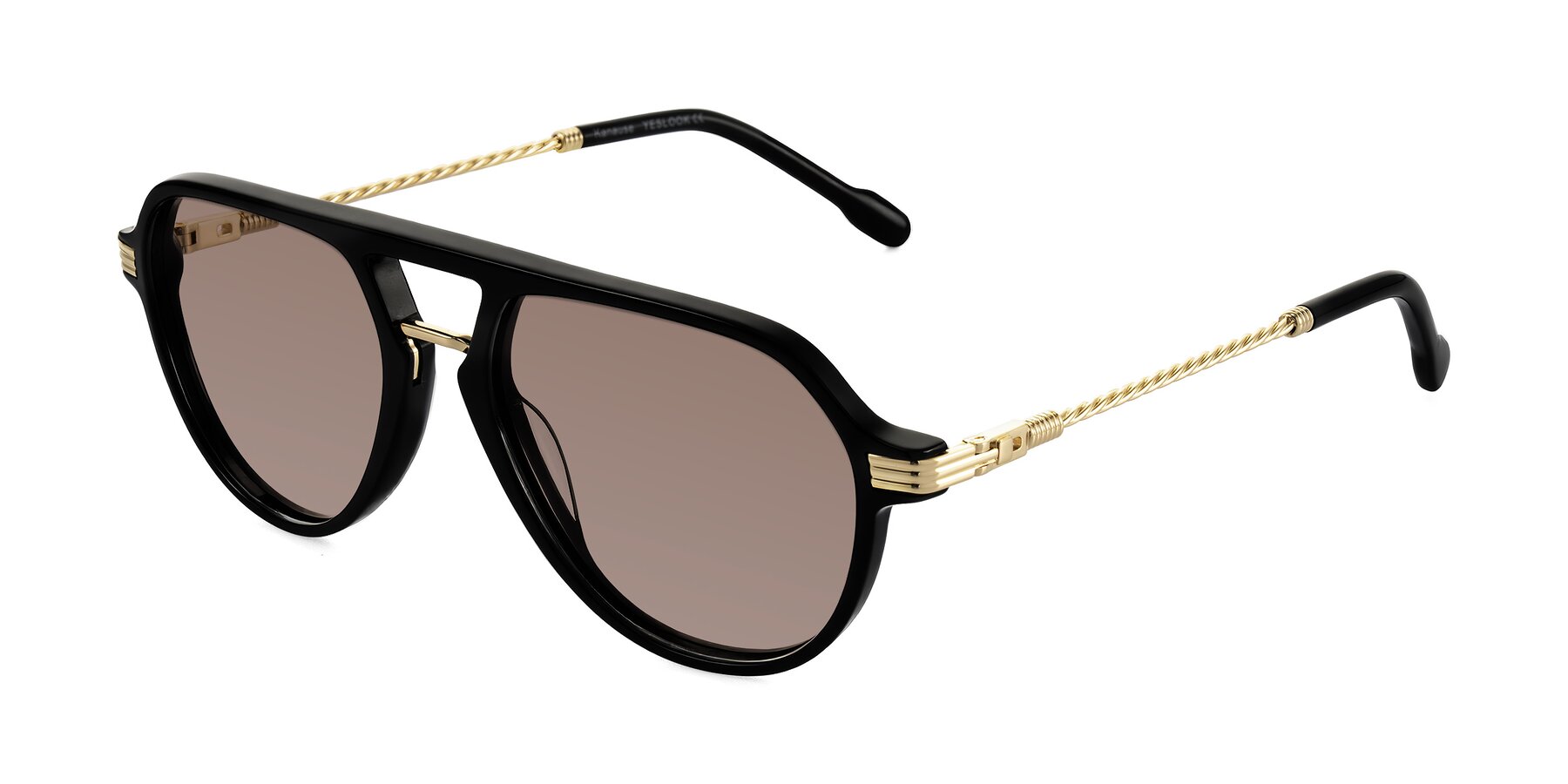 Angle of Kanause in Black/Gold with Medium Brown Tinted Lenses