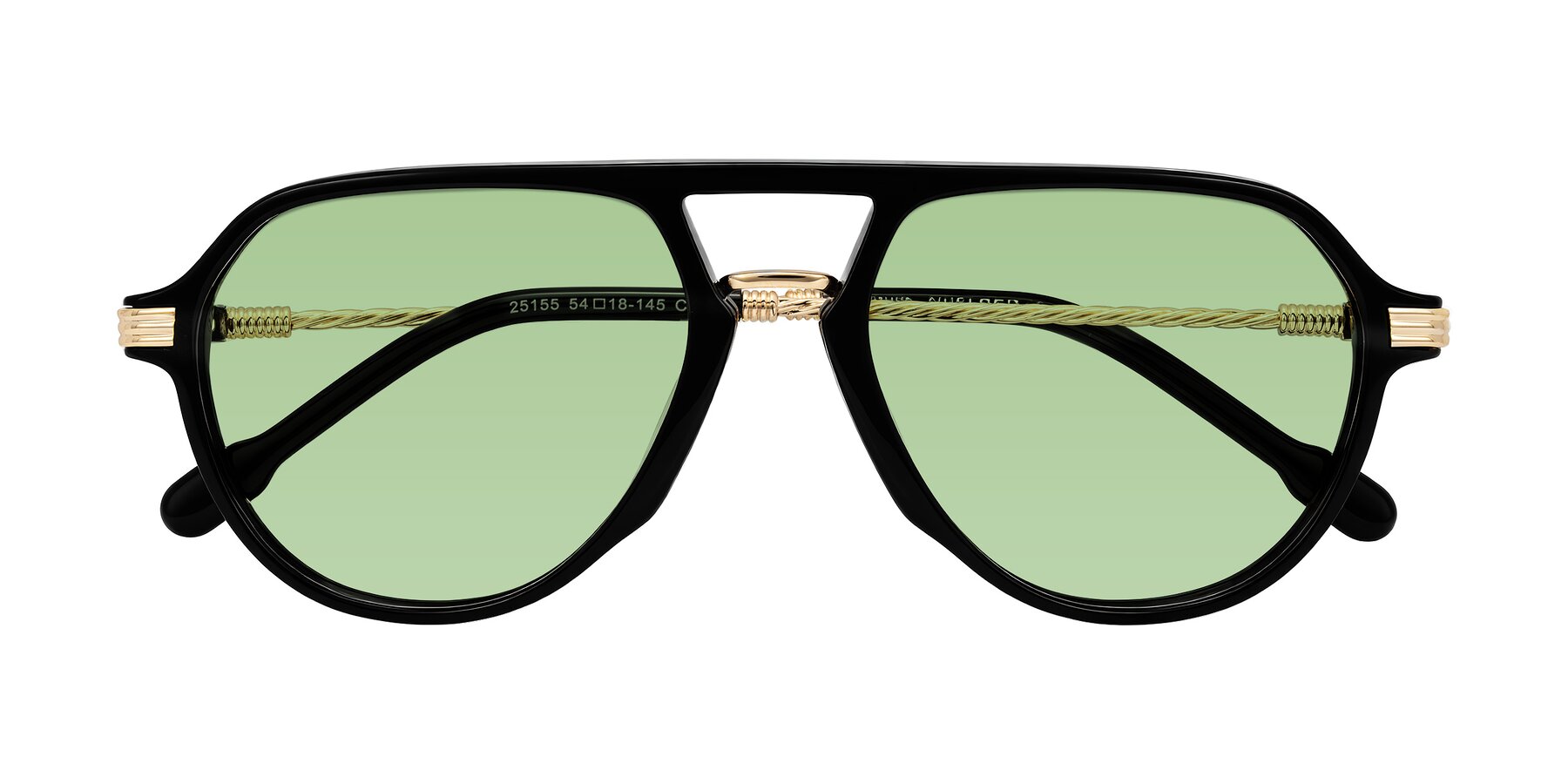 Folded Front of Kanause in Black/Gold with Medium Green Tinted Lenses